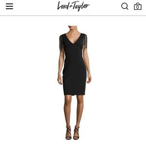 Badgley Mischa Beaded Fringe Sleeve Sheath Dress